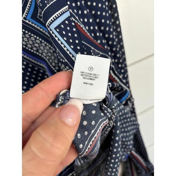 Derek Lam 10 Crosby Long Sleeve V-Neck Swirl Print Womens Blue Top Size 4 Silk - Picture 9 of 10